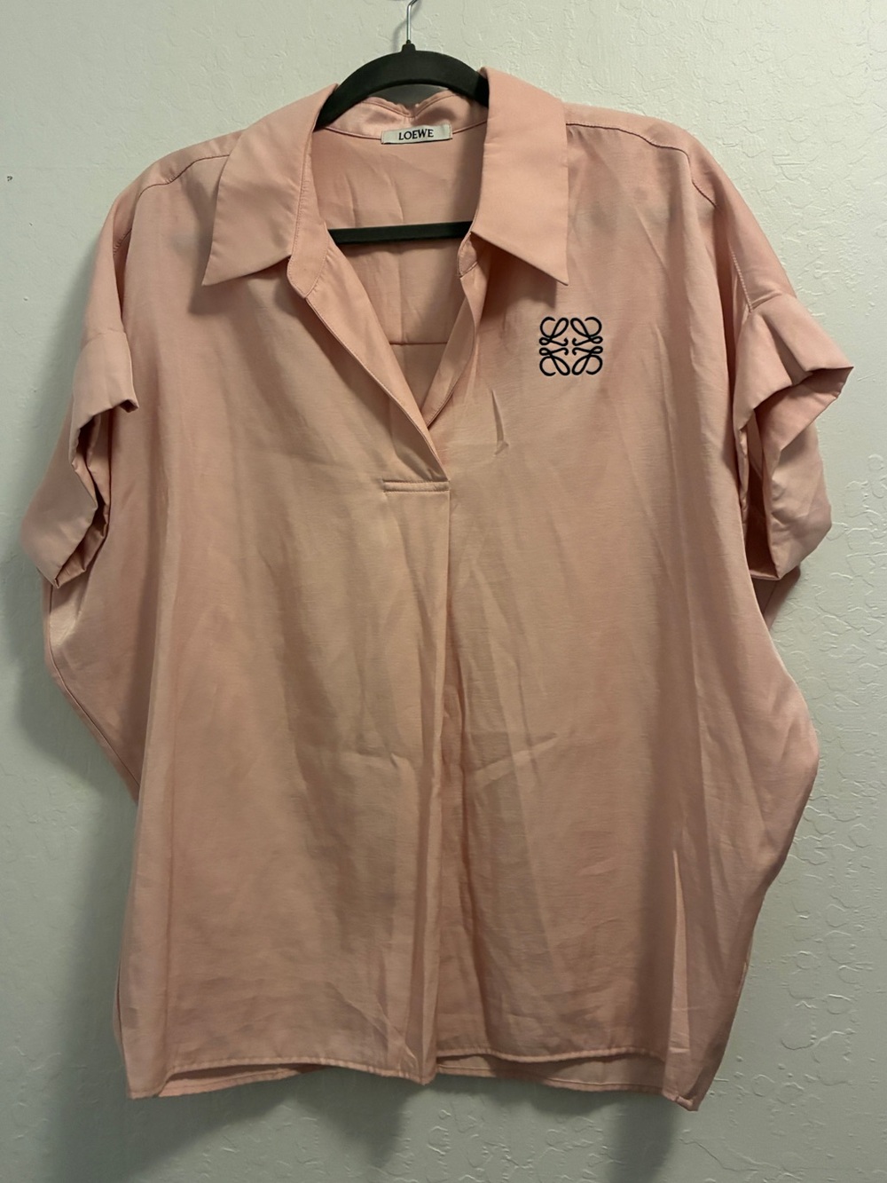 Loewe Pink Wool Blend Collared Anagram Blouse XL